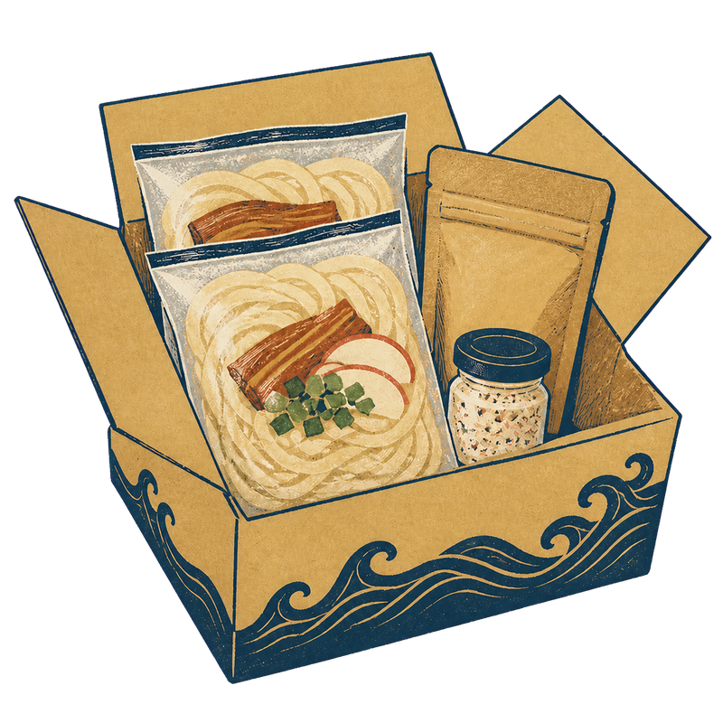 沖縄そばを届ける箱のイラスト